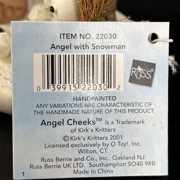 Vintage Kirk's Kritters Angel Cheeks Christmas Figurine With Snowman 2001 - Picture 5 of 15